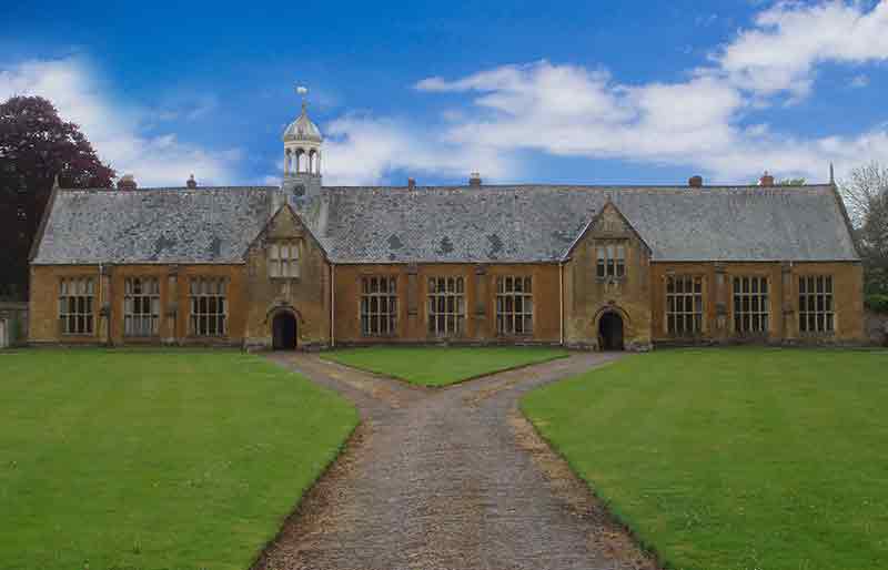 Panoramic view with blue sky and white clouds.